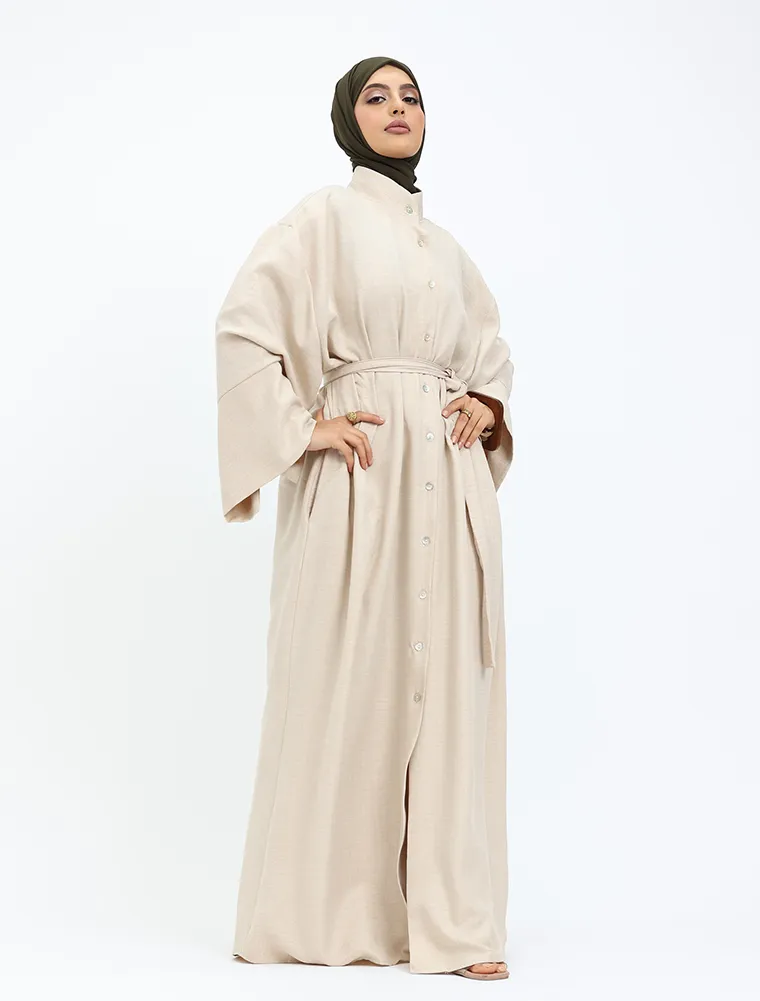 Beige Linen Feel Mandarin Shirt